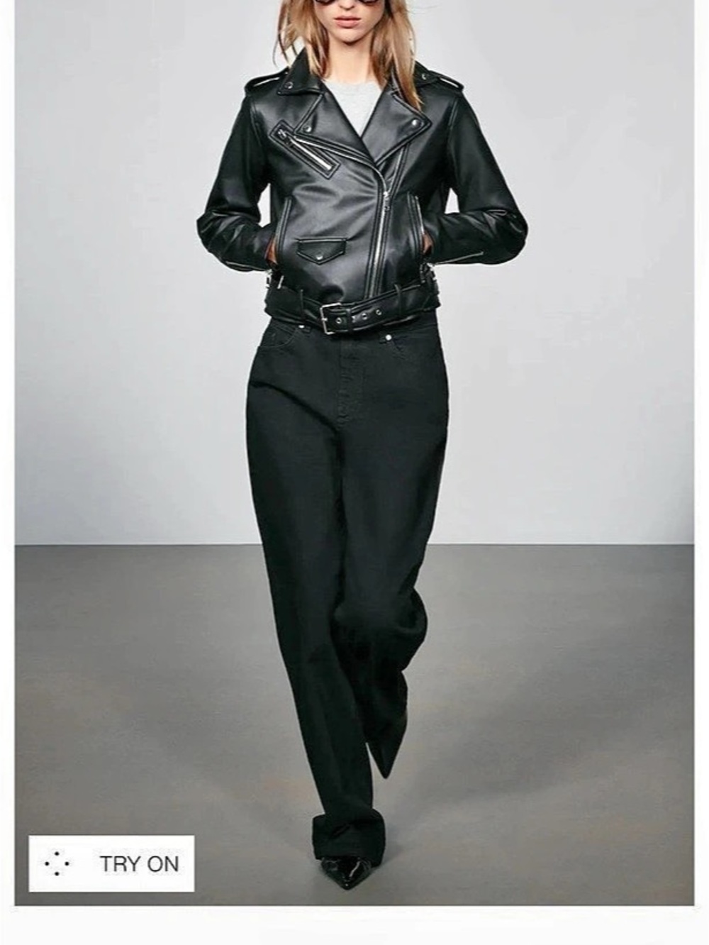 Zara Cropped Faux Leather Biker Jacket Black Small